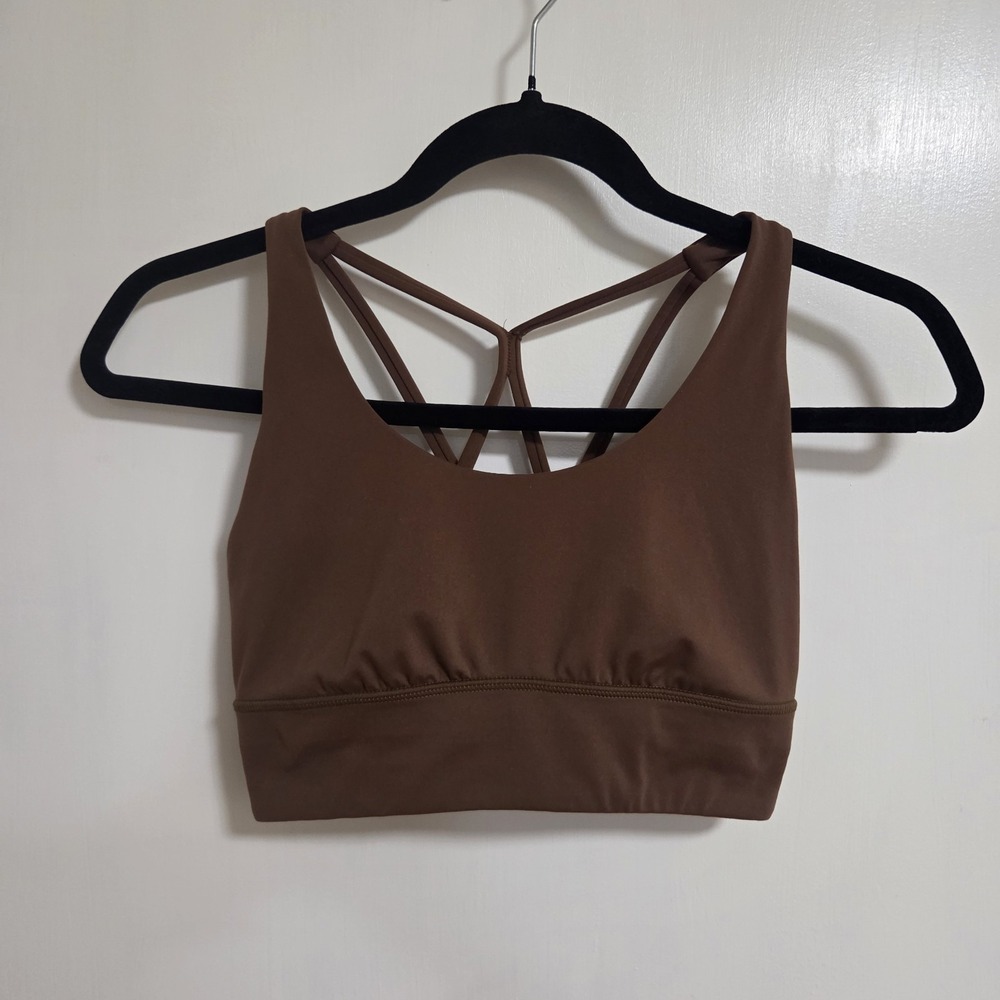 OYSHO Womens Brown Strappy Sports Bra Medium Yoga Athleisure Criss Cross Back